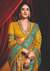 Mustard Tussar Silk Paisley Print Saree-4481